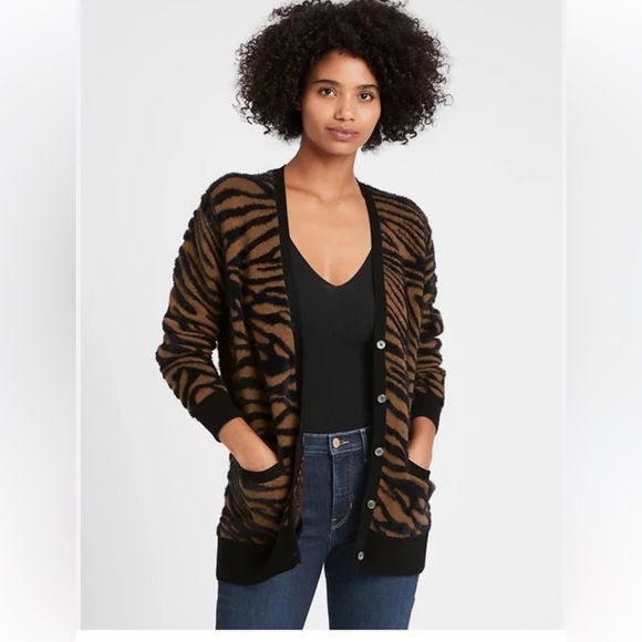 Banana Republic Black and Brown Animal Print Cardigan - Picture 1 of 10